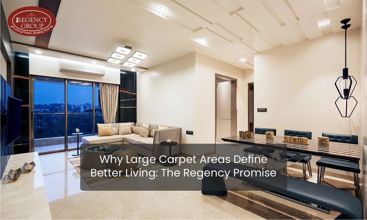 Spacious Regency Group apartment living room with large carpet area